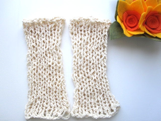 Handknit Fingerless Gloves in Organic Cotton for Summer "Tendresse" DoucesLaines in Europe