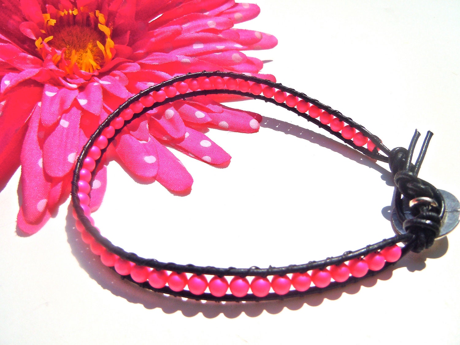 Neon Ankle Bracelet, Hot Pink Chan Luu Anklet, Beaded Pearl Anklet