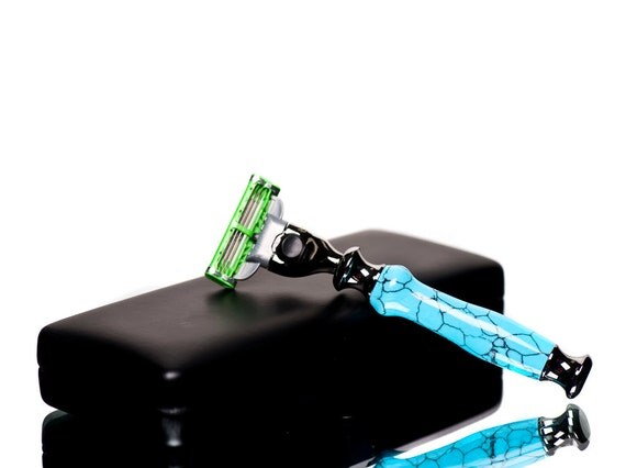 50% OFF Shaving Razors - Turquoise and Titanium Special present for him unique and special