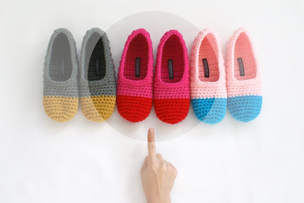 Crochet Slippers in Red and Hot Pink