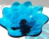cerulean teal turquoise deep bright blue slump glass vase viking