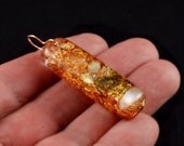 Moldavite Orgone Energy Pendant with Tibetan Crystal, Phenacite, Rhodizite, Selenite, Gold & Copper Leaf ... (239)