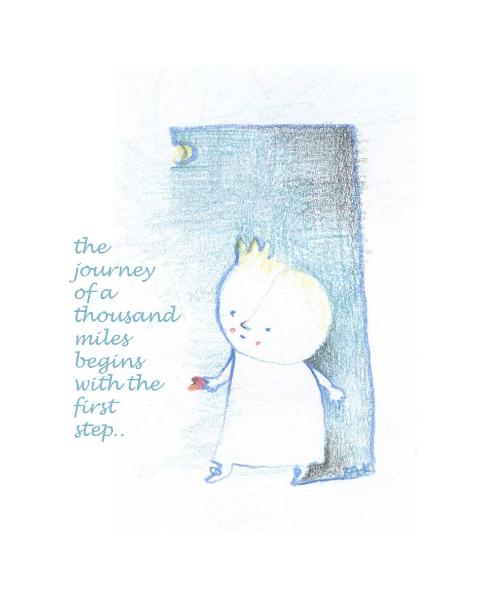 The journey  of a thousand miles-Inspirational Word Art Print- illustration 8x11,5