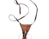 Brown leather necklace with silver square