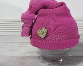 Raspberry cotton upcycled girls beanie hat for newborn photography or photo props