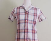 Vintage Plaid Short Sleeve Shirt Womens Small  //  Jantzen Shirt