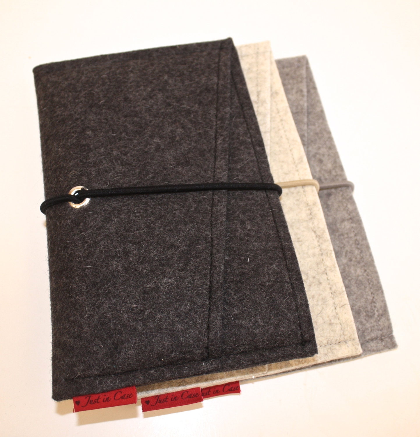 iPad Mini Wool Felt Sleeve with Double Pocket and Elastic Strap Anthracite