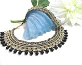 Bead Work Collar Necklace Black Bronze Egyptian OOAK