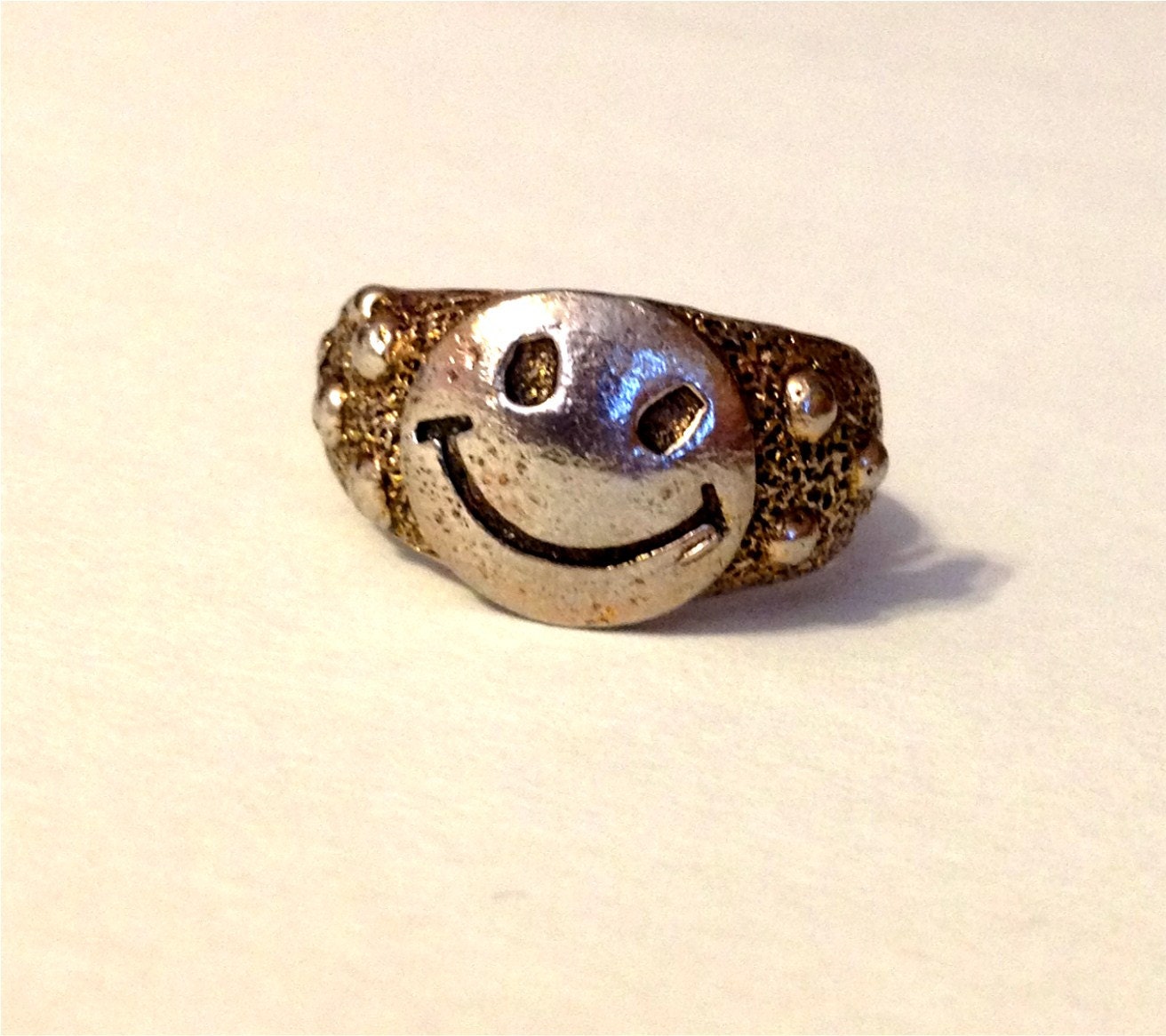 Smiley Face Ring Vintage Gold Tone Adjustable - 1960's