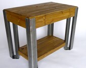 Gale Side Table angle iron welded steel legs and natural beetle kill pine wood with eco-friendly stain