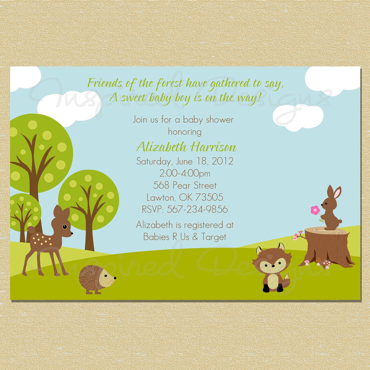 Forest Spring/Summer Baby Shower Invitation - Matching Coordinates Available Il_570xn