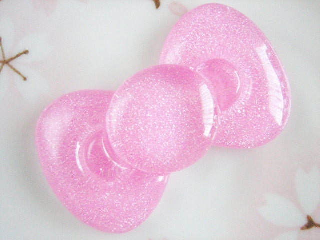 1pc - LL Light Pink Glitter Kitty Bow Decoden Cabochon (58x34mm) BL10013