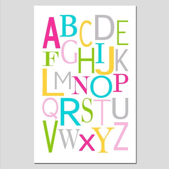 Modern Alphabet - 11x17 - Nursery or Playroom - Multicolor, Yellow, Pink, Orange, and More