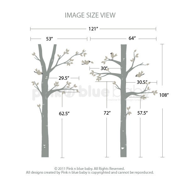 Wall Vinyl Decal, Big Tree and Birds :  Nursery Kids Removable Wall Vinyl Decal