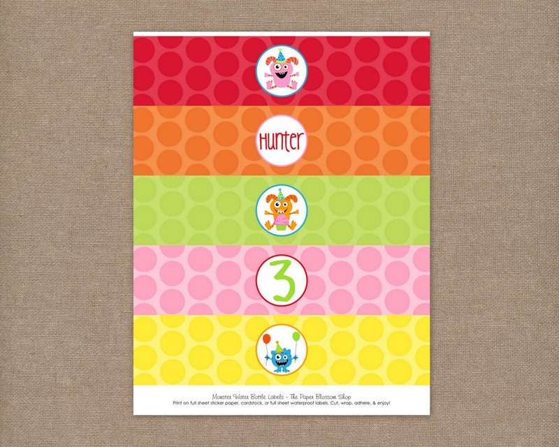 Custom Printable Monster Birthday Party Water Bottle Labels Il_570xn