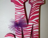 Hot pink and zebra. 1 letter whimsical art  Custom freestanding wood letter birthday centerpiece personalized wood letters teen gift