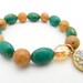 Blue Pyrite, Jasper Charm Bead Bracelet, Gold Quartz Swarovski Jewelry with D, Lapaix