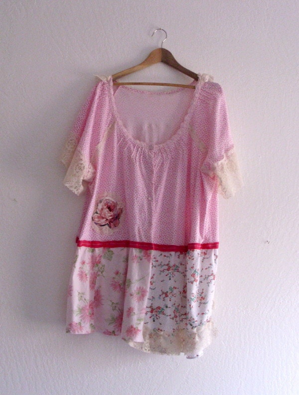 Romantic Bohemian Dress/ Funky Dress Mori Girls Plus size 3x 4x Eco Fashion UpCycled