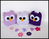 3 purple and polka dots mini owls