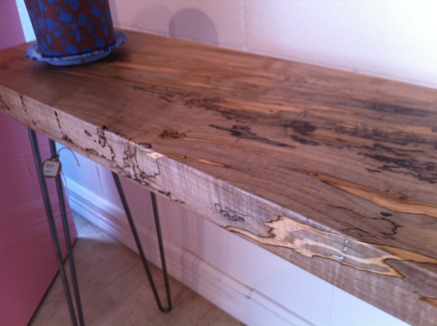 CUSTOM ORDER DAVID Entry Table: Colombian Ambrosia Maple With Hairpin Legs (48" x 10" x 30")