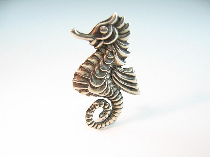 RESERVED FOR W // Petite Sterling Sea Horse Pin Silver Mexico Early Mark 1930s Art Deco Jewelry