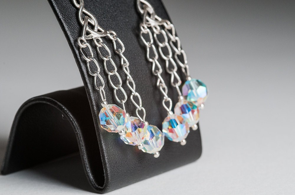 Swarovski Chandelier Earrings / Beadwork Bridal Earrings Winter Wedding Jewelry