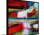 Reverse Glass Painting Original Abstract Painting Modern Art Red and Blue Painting Green and Metallic Gold Painting 24x24 By Heather Day