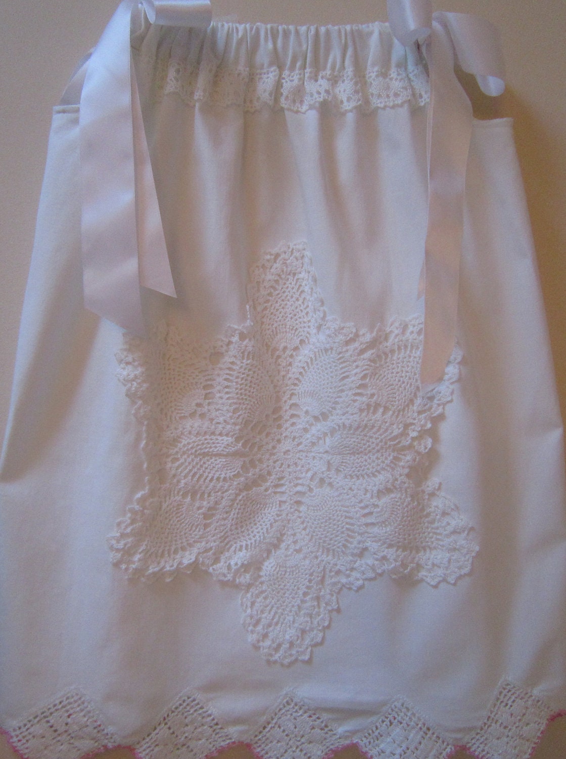 White and Pink Lacy Pillowcase Dress