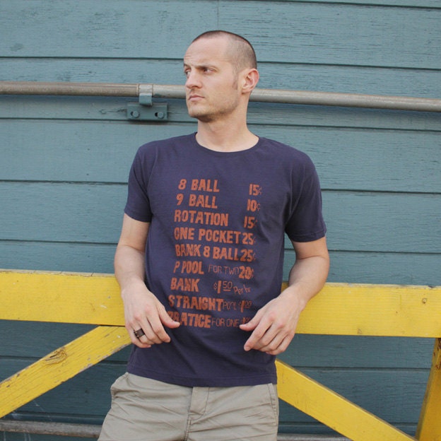 Blue tshirt for men - graphic tee - vintage inspired billiard sign print