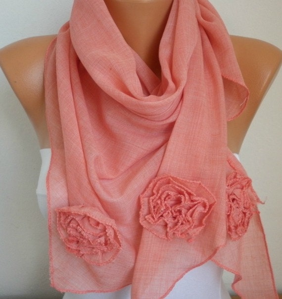 Tea Rose Scarf - Cotton Scarf Shawl - Cowl Scarf - fatwoman