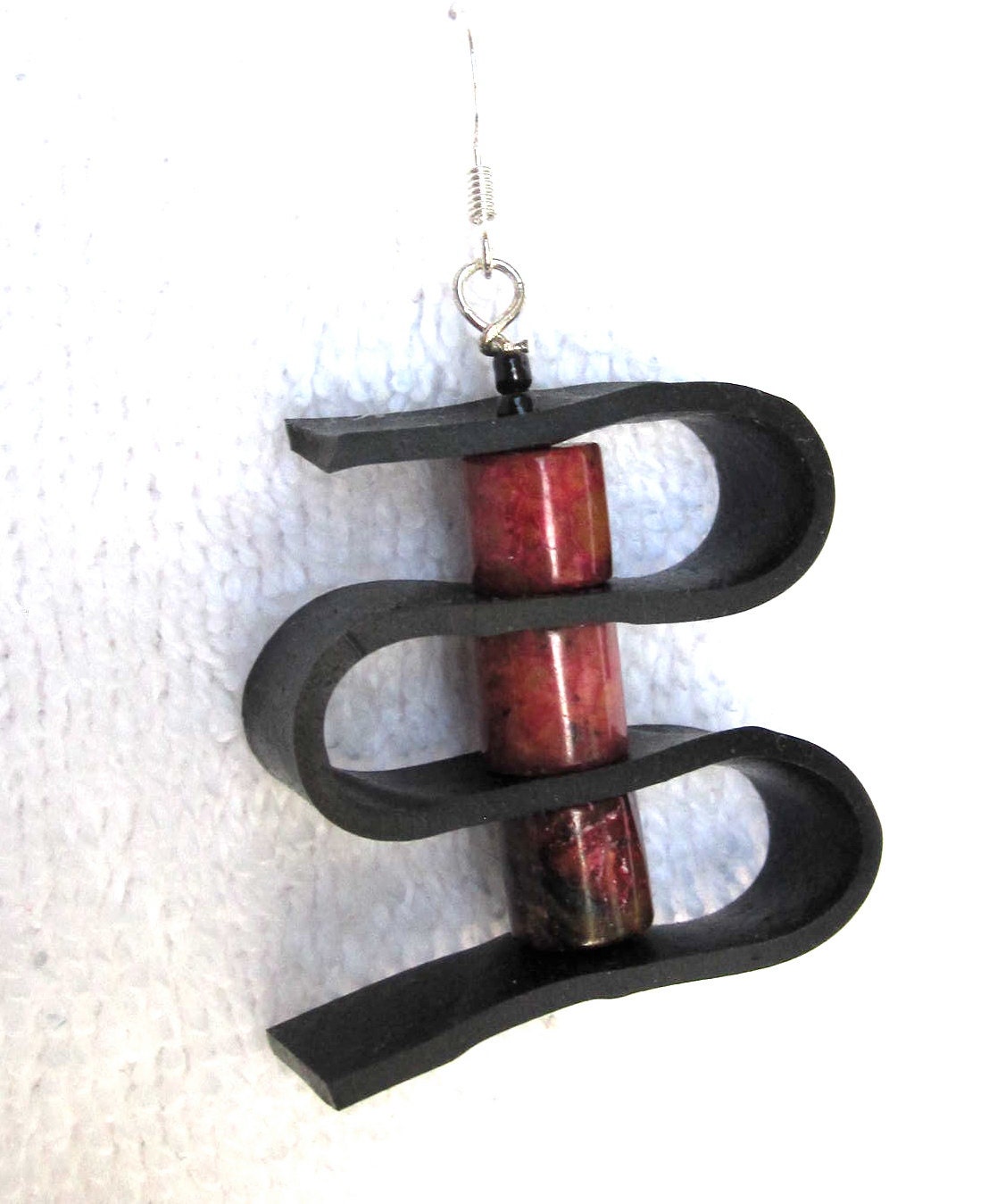 Upcycled Recycled / Bicycle Inner Tube / Salvaged Red Burgundy Beads / Earrings