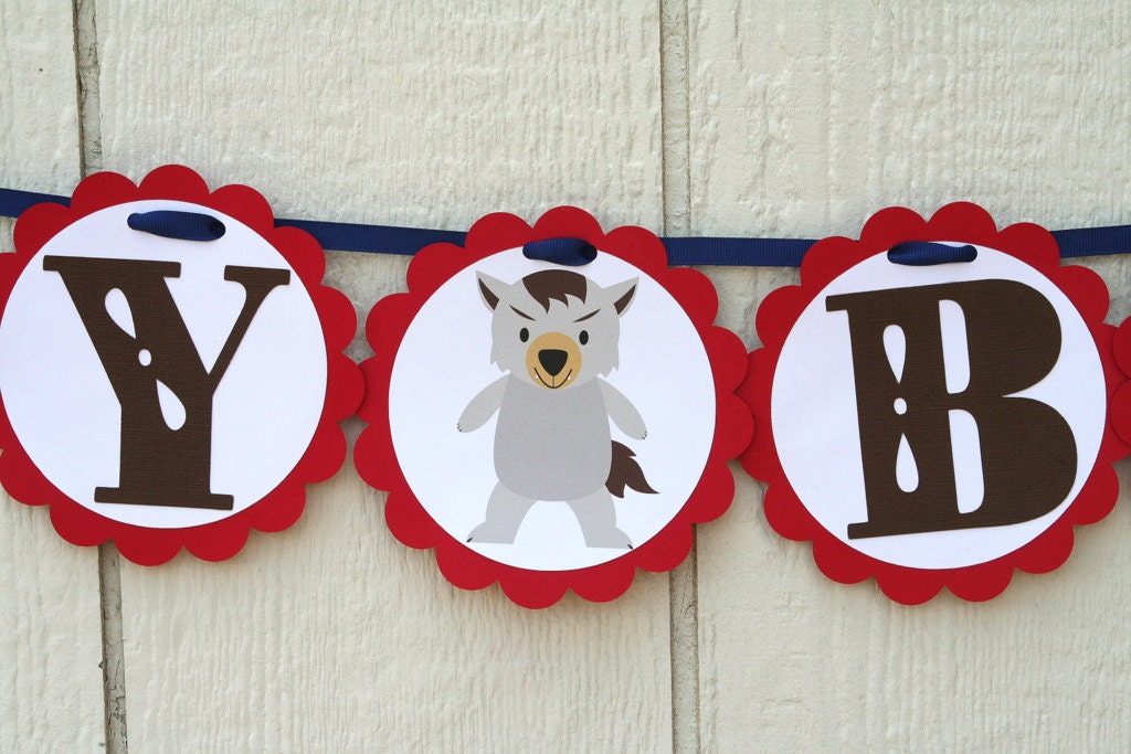 Little Red Riding Hood Birthday Banner with Little Red and Wolf