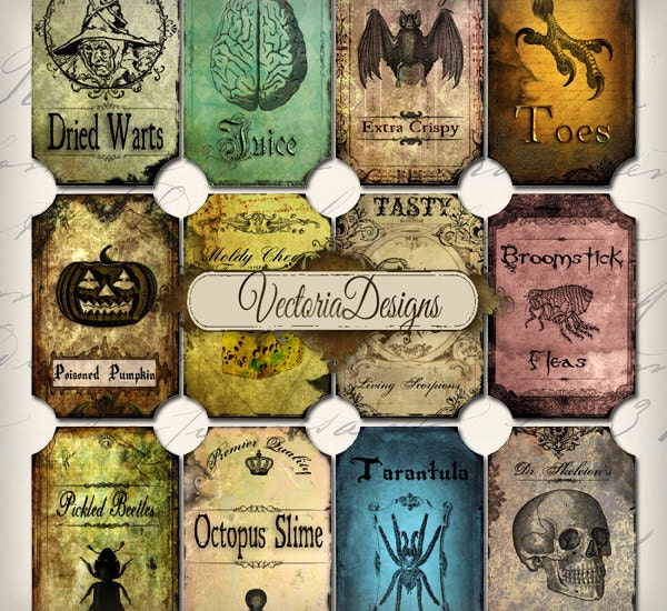 INSTANT DOWNLOAD Halloween Bottle Jar Labels Tags instant download printable  images digital collage sheet 093
