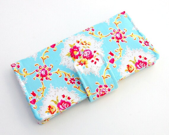 Happy Bifold Wallet - Smart Phone Clutch - Wristlet Option - Jennifer Paganelli Dance With Me in Turquoise