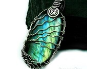 Labradorite pendant tree of life necklace, blue and yellow 925 sterling silver