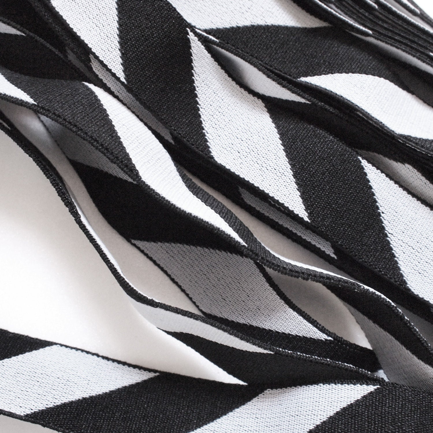 1" Black & White Block Stripe Stretch Elastic Band (2 Yards)