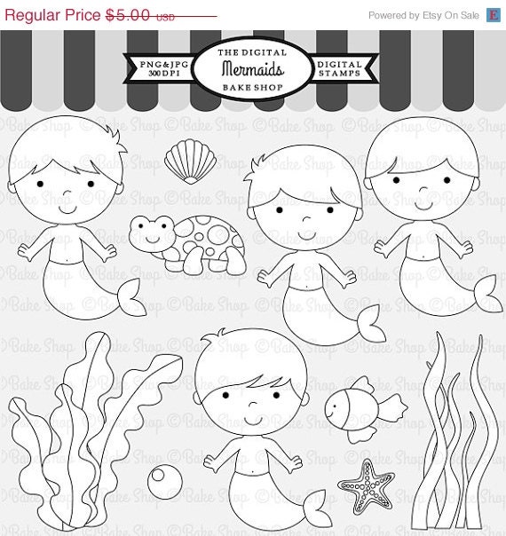 30% OFF mermaid mermen stamps clipart clip art - Mermen Stamps