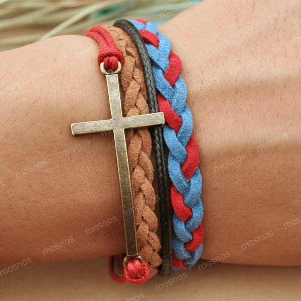 Cross Bracelet- British style bracelet, gift for her, boyfriend gifts, girlfriend gifts
