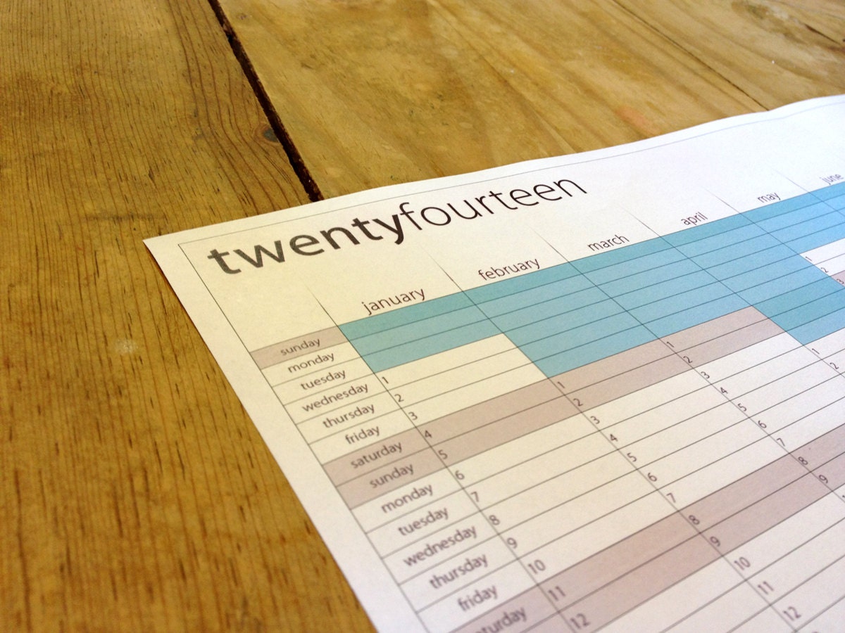Custom for Laura - 2014 Year at a Glance Wall Calendar - Printable PDF