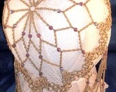 Antiqued Brass CHAINMAIL Headpiece Headdress Rainbow Austrian Crystals Ren Faire