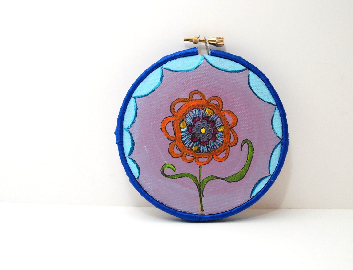Embroidery Hoop Painting of Orange Fun Funky Flower