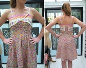 60s white orange purple ditsy flower strap sundress XS