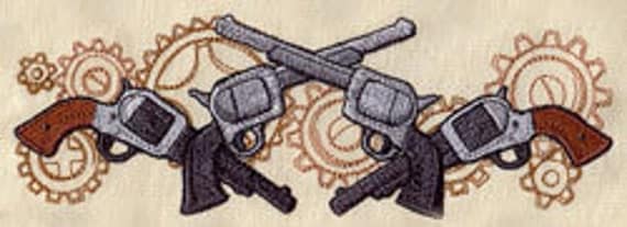Western Steampunk Pistols Border Embroidered Flour Sack Hand/Dish Towel
