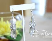 Shades of Grey earrings -  Grey glass, silver plated brushed silver discs