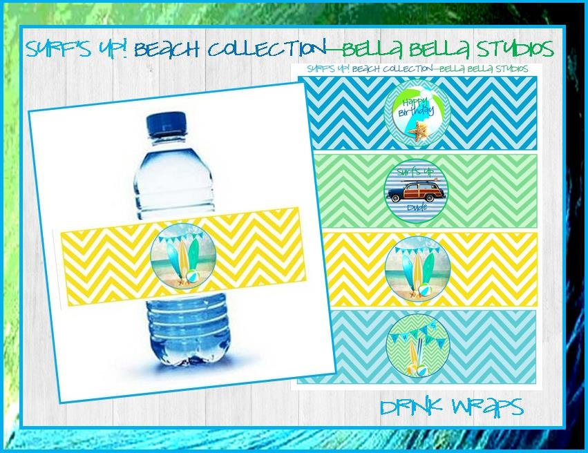 SURF PARTY Instant Download Printable DRINK Wraps - Summer Pool Beach Party by Bella Bella Studios Il_170x135