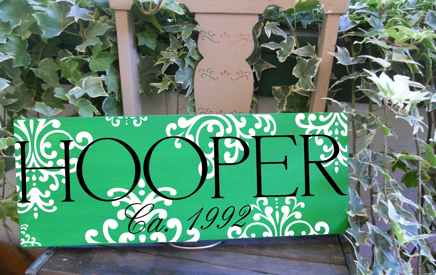 Damask Infused Personalized Family Name Sign, Simple Chic Way To Add A Touch Of Damask 7.5"x19" In You Choice Of Colors