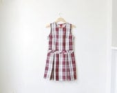 Red, white and black plaid pleated dress