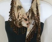Traditional multipurpose seasonal beige multicolored flowers with brown lace scarf