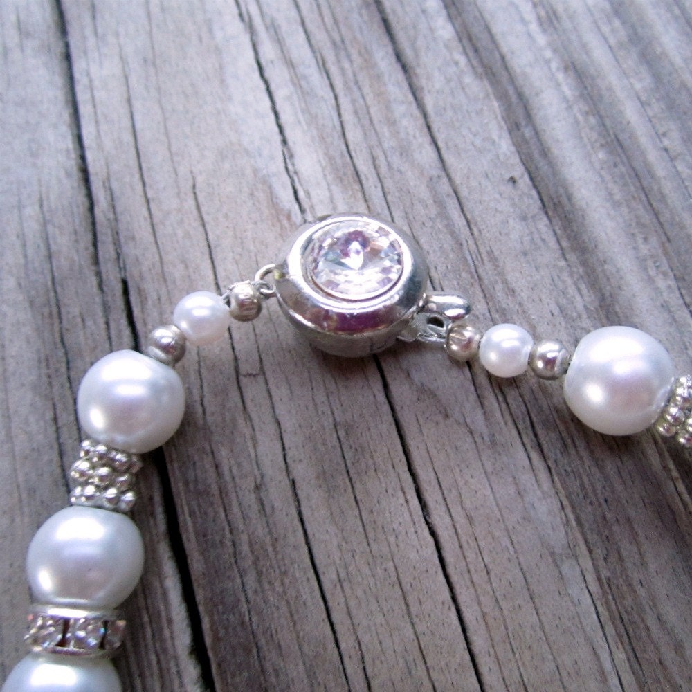 Pearl Bracelet June Birthstone Wedding Bracelet Silver Jewelry Crystal Jewellery Handmade Bride Gifts Glam Teardrop Charm Box Clasp B-L
