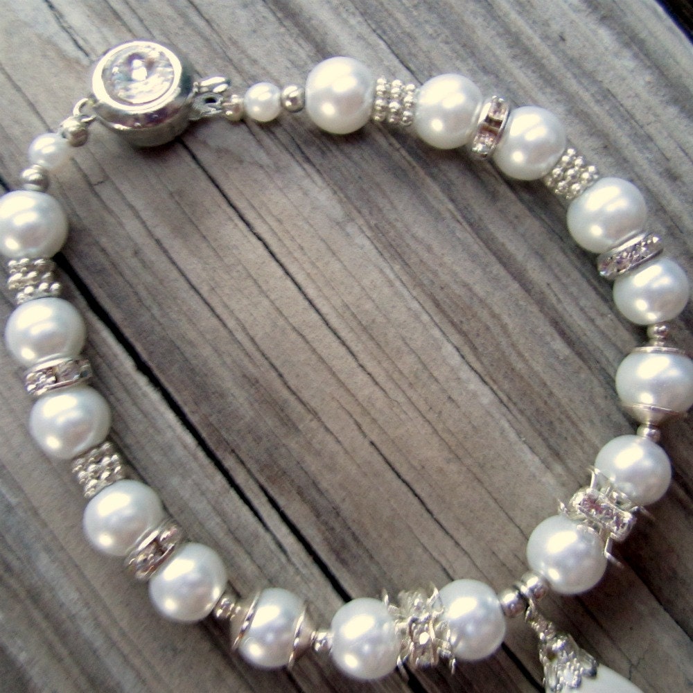 Pearl Bracelet June Birthstone Wedding Bracelet Silver Jewelry Crystal Jewellery Handmade Bride Gifts Glam Teardrop Charm Box Clasp B-L